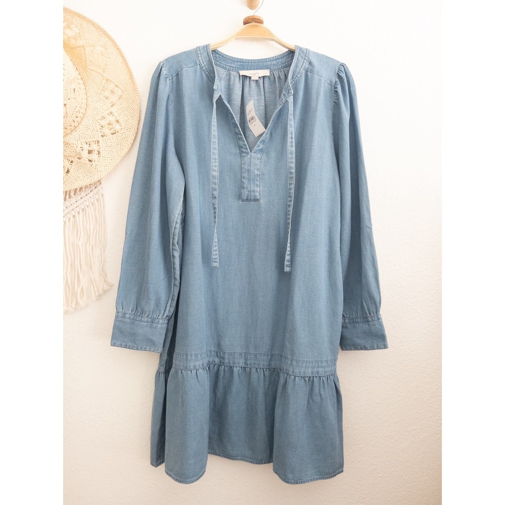 LOFT Chambray Lyocell Linen Dress XL